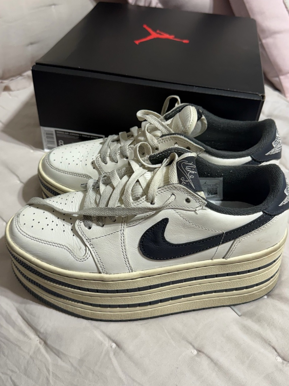 Nike White and Black Layered-Platform Jordan Sneakers